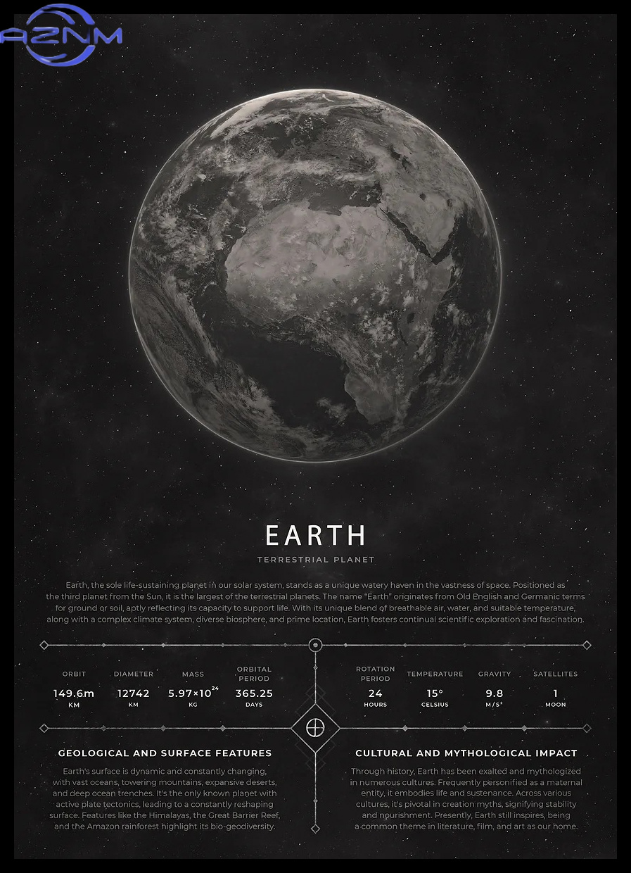Star Map Poster - AZNM โปสเตอร์แนววินเทจ ภาพพิมพ์ข้อมูลดาวเคราะห์ย้อนยุค แผนที่โลกและดาวอังคาร ภาพพิมพ์บนผ้าใบ ศิลปะตกแต่งผนังบ้าน