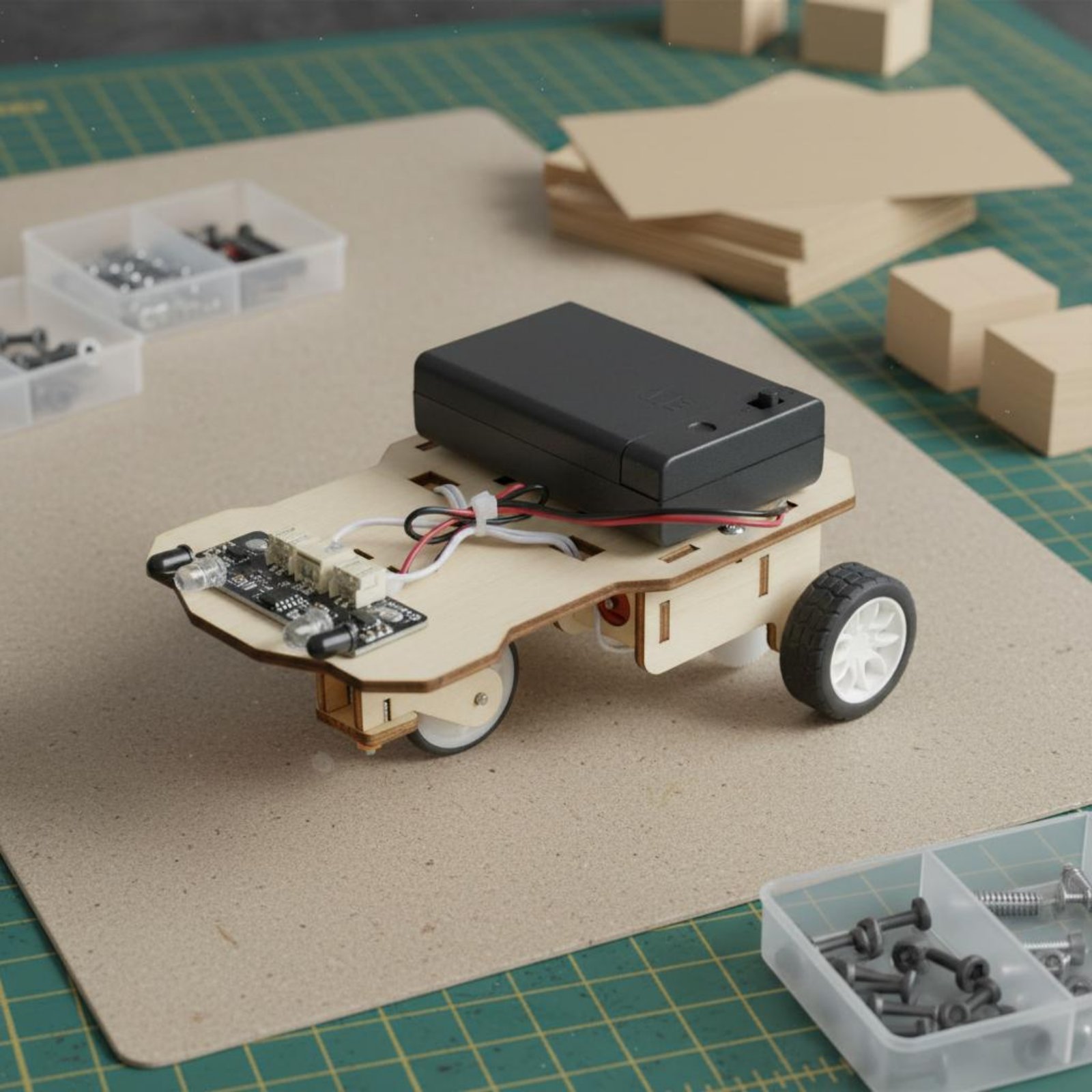 Science Kit - ชุดอุปกรณ์ยานยนต์อัจฉริยะไม้ ชุดการศึกษาวิทยาศาสตร์และเทคโนโลยี DIY ชุดอุปกรณ์ยานยนต์ติดตามอัตโนมัติ หุ่นยนต์เสริมสร้างความคิดสร้างสรรค์
